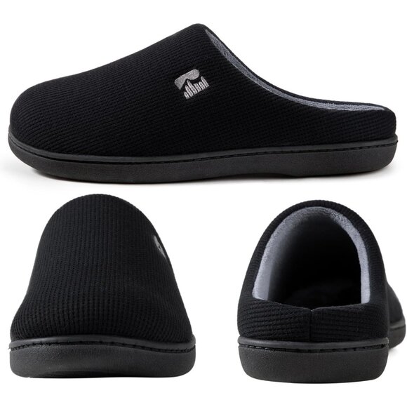 Women's Black-Grey Two-Tone Memory Foam Slipper Closed-Toe Indoor House Shoes - Picture 3 of 6